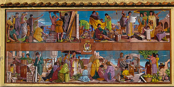 A ceramic mural depicting scenes from Amalfi history (located near the tourist office)
