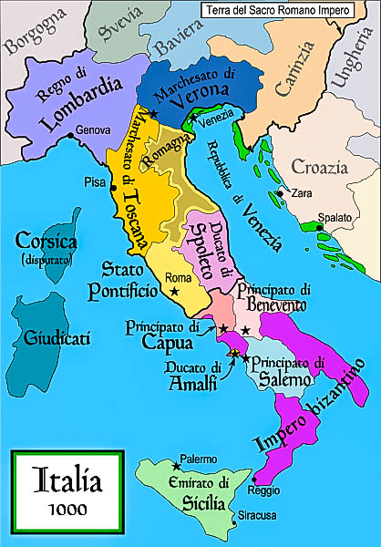 Italy in the year 1000. Note the size of the Amalfi Ducate. (Photo by MapMaker)