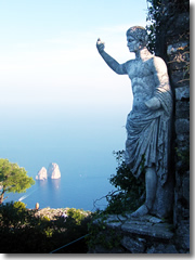 The view from atop Monte Solaro, Capri. The statue is Emperor Augustus. (Photo © 2009, Pilise Gábor.)
