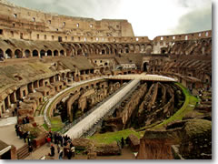 The interior of the Colosseum in Rome, Italy.