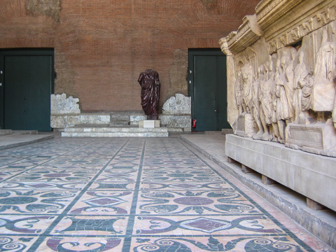 The opus sectile floor inside the Curia Iulia, where the Roman senate met