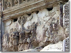 Detail from teh Arch of Titus showing the sack of Jerusalem.