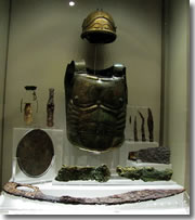 Armor and weapons foudn in a 5th century BC tomb in Lanuvium, near Rome