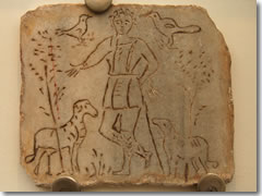 "Christ as the Good Shepherd) an AD 4th century marble engraving in Rome's Museo Nazionale Romano - Baths of Diocletian.. (Photo by Kleuske) http://commons.wikimedia.org/wiki/File:Good_shepherd.JPG