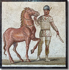 Mosaic emblema of a Roman charioteer in Rome's Museo Nazionale Palazzo Massimo alle Terme