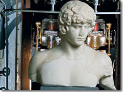 A bust of Antinous (Antinoo), Emperor Hadrian's beloved boy toy who drowned in the Nile at age 19 and was deified by the grieving emperor; in Rome's Art Center Acea - Centrale Montemartini