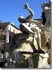 The figure of the Rio Plata on Bernini's Four Rivers Fountain on Piazza Navona in Rome, Italy.
