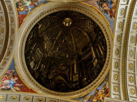 Andrea del Pozzo's masterful painted illusion (though from the wrong angle) of a dome and cupola above the transept of the church of Sant'Ignazio, Rome.