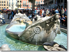 La Barcaccia (the Ugly Boat) fountain on Piazza di Spagna at the foot of teh Spanish Steps in Rome