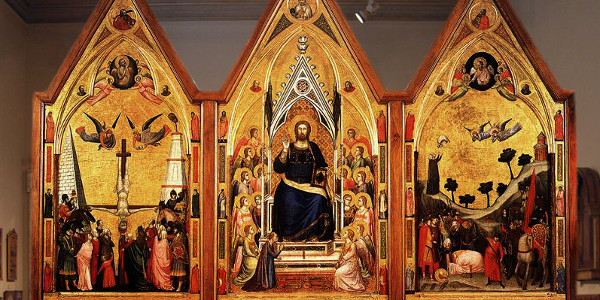 Giotto's Stefaneschi Triptych (1330) in the Vatican Pinacoteca, Vatican Museums, Rome, Italy.