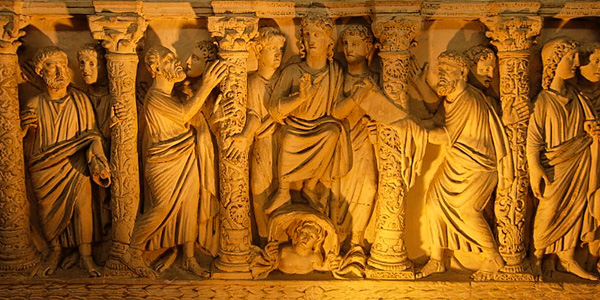 Plaster cast of an early Christian sarcophagus in the Vatican Grottoes, Vatican Pio-Christian Museum, Vatican Museums, Rome, Italy. (Photo by xiquinhosilva)