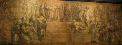 The original cartoon for Raphael's School of Athens—note the lack of Heraclitus/Michelangelo in the middle