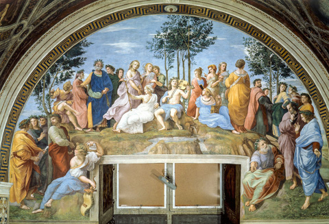 Raphael's Parnassus in the Stanza della Segnatura in the Vatican, Rome