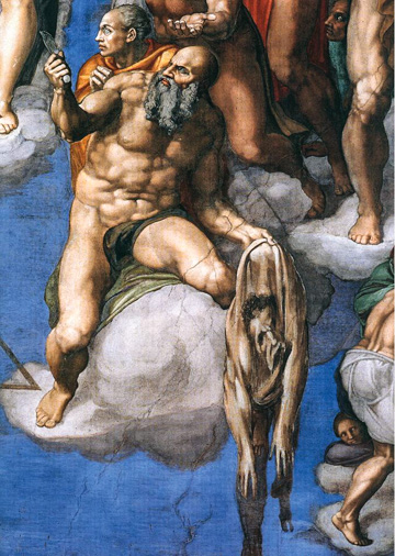 Michelangelo's self-portraits in the flayed skin of St. Bartholomew in the Last Judgement in the Sistine Chapel.