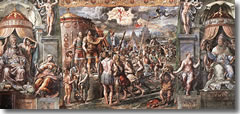 Giulio Romano's Vision of the Cross, to a design by Raffaello, in the Stanza di Constantino in the Vatican's Raphael Rooms.