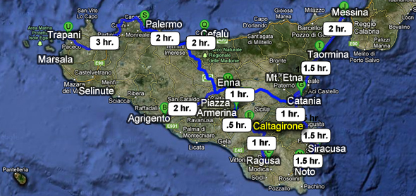 Travel times to get to Caltagirone