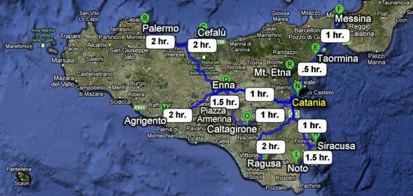 Travel times to get to Catania