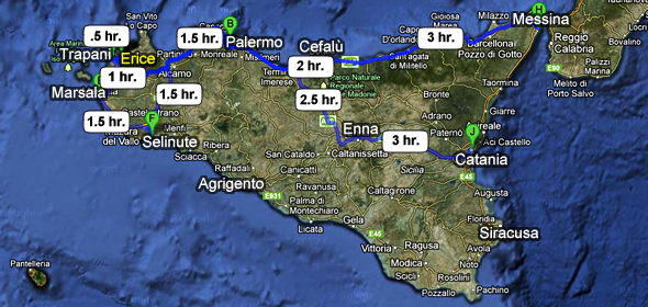 Travel times to get to Agrigento