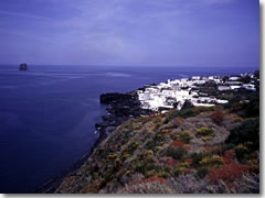 A view back to the town during the hike up Stromboli