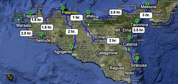Travel times to get to Palermo