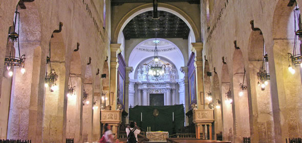 The interior of the Duomo (cathedral) of Siracusa, Sicily, recycled from an ancient Greek temple