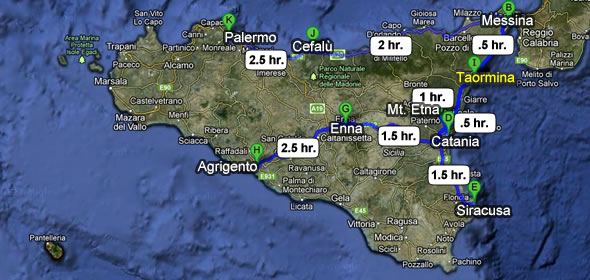 Travel times to get to Agrigento