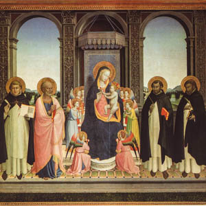 Beato Angelico's Triptych of Fiesole, or Madonna and Child with Saints (1424/30) in the church of San Domenico di Fiesole, Florence. (Photo by Asaf Braverman)