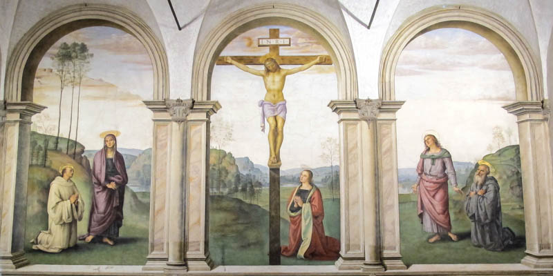 Perugino's Crucifixion and Saints (1493–96) in the church of Santa Maria Maddalena dei Pazzi, Florence. (Photo by Sailko)