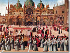 The Procession of the True Cross by Gentile Bellini (1496) is one of many paintings in the Accademia Galleries that showcase just how little Venice has changed over the past 500 years.