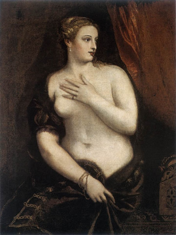 Tiziano's Venus at her Mirror (1550) in the Galleria Franchetti of the Ca d'Oro, Venezia