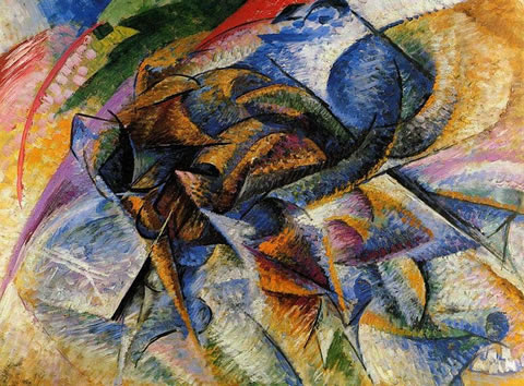 Dynamism of a Biker, or The Cyclist (1913) by Umberto Boccioni in the Peggy Guggenheim Museum of Venice, Italy