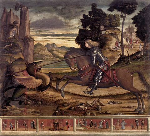 St. George and the Dragon (1516) by Vittore Carpaccio in the church of San Giorgio Maggiore, Venice